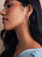 Silver Tone Circle Drop Earrings - Image 2 of 4