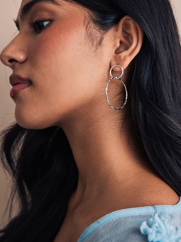 Silver Tone Circle Drop Earrings - Image 2 of 4