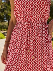 Sosandar Pink Geometric Print Ruffle Hem Tie Waist Fit & Flare Dress - Image 4 of 4