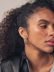Gold Tone Wave Baguette Stone Earrings - Image 2 of 3