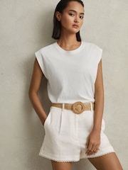 Reiss White Belle Linen Belted Shorts - Image 1 of 6
