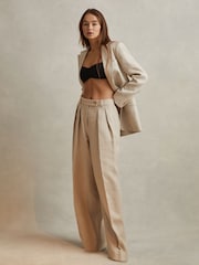 Reiss Natural Cassie Linen Wide Leg Suit Trousers - Image 1 of 6
