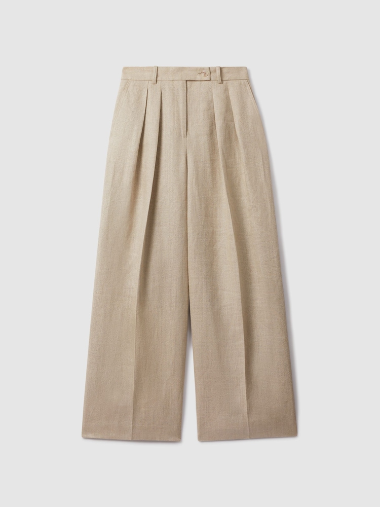 Reiss Natural Cassie Linen Wide Leg Suit Trousers - Image 2 of 6