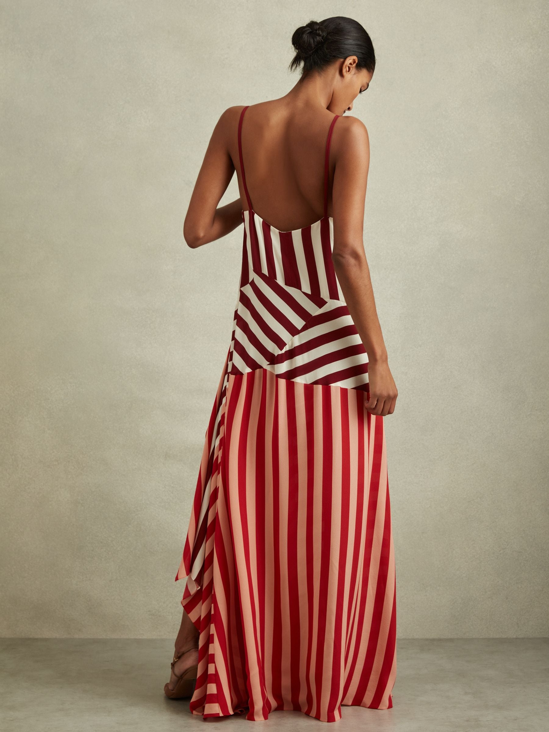 Buy Reiss Burgundy Off White Holly Colourblock Stripe Asymmetric Midi Dress from Next Bahrain