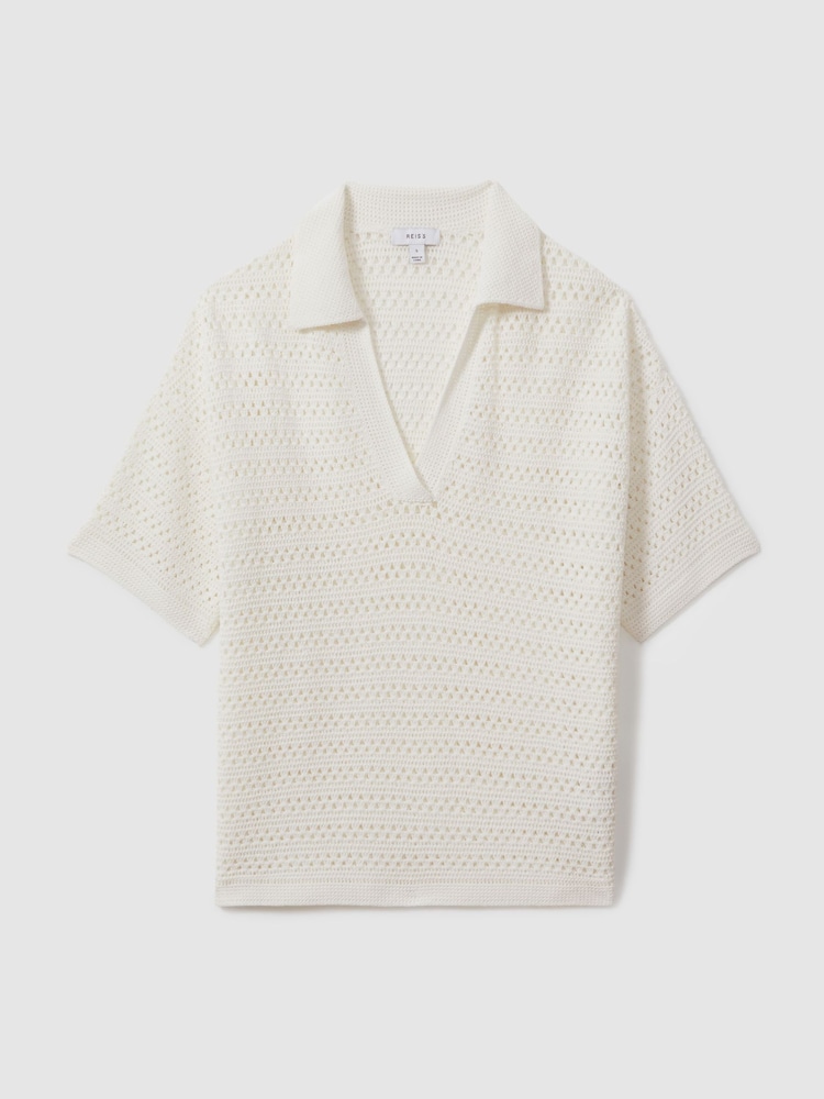 Reiss Ivory Carla Knitted Open-Collar Polo Shirt - Image 2 of 5
