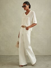 Reiss Ivory Carla Knitted Open-Collar Polo Shirt - Image 3 of 5