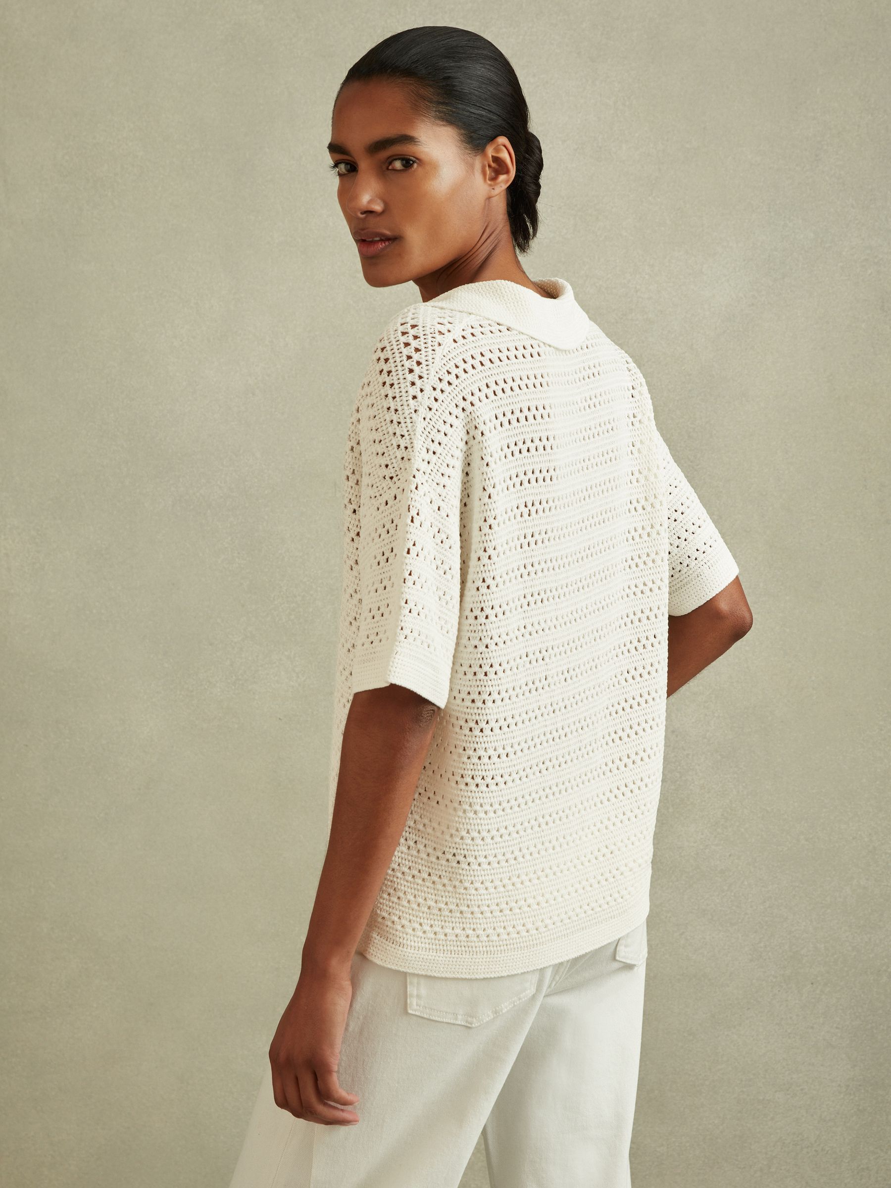 Buy Reiss Ivory Carla Knitted Open-Collar Polo Shirt from Next USA