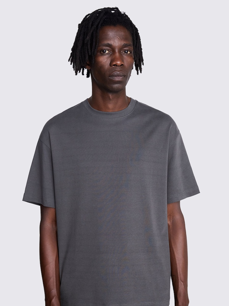 MOSS Grey Heavy Weight 100% Cotton Crew Neck T-Shirt - Image 1 of 5