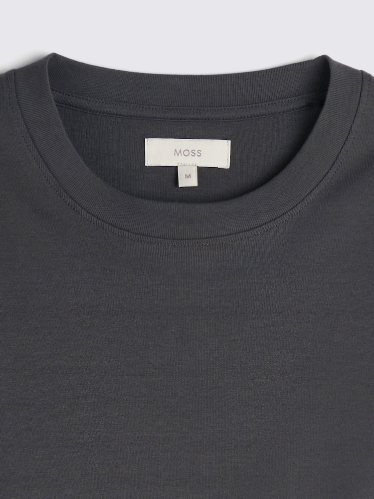 MOSS Grey Heavy Weight 100% Cotton Crew Neck T-Shirt - Image 5 of 5 MOSS Grey Heavy Weight 100% Cotton Crew Neck T-Shirt - Image 5 of 5
