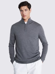 MOSS Khaki Merino Blend Quarter Zip Jumper - Image 1 of 3