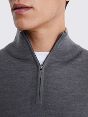 MOSS Khaki Merino Blend Quarter Zip Jumper - Image 2 of 3
