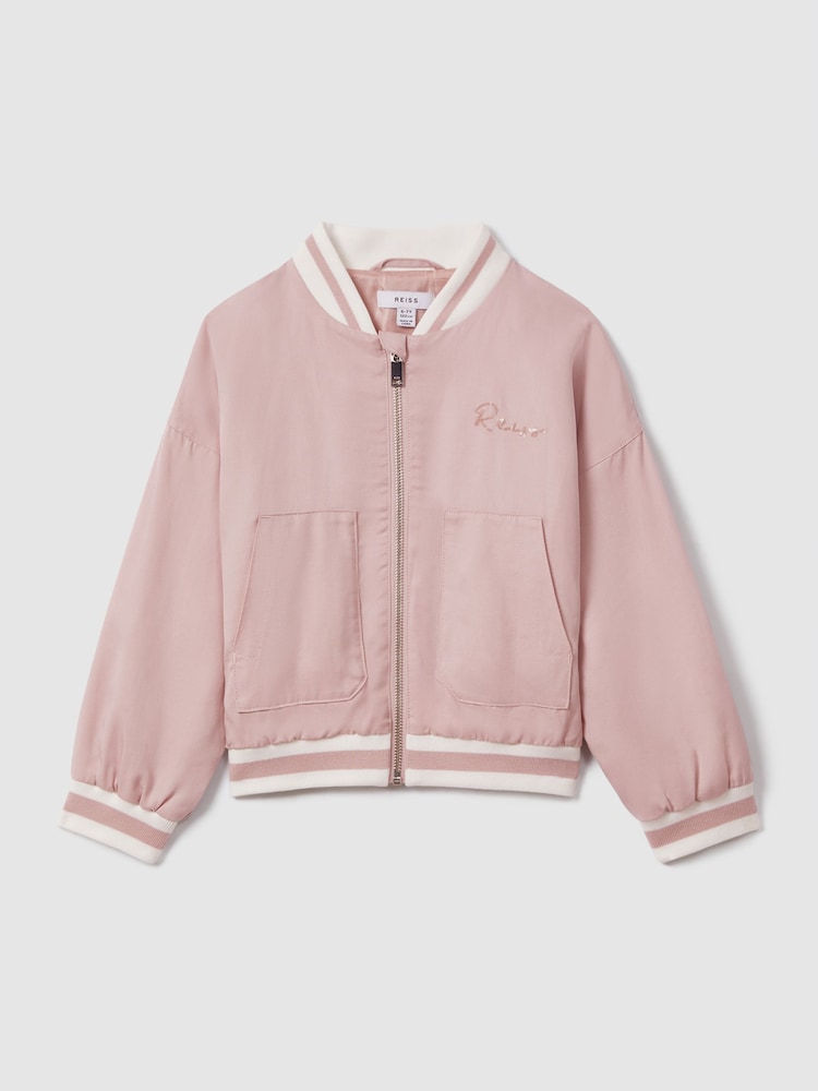 Reiss Pink Remi 13-14 yrs Colourblock Varsity Bomber Jacket - Image 1 of 4