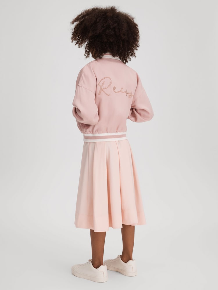 Reiss Pink Remi 13-14 yrs Colourblock Varsity Bomber Jacket - Image 2 of 4