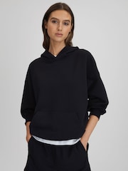 Reiss Navy Cody Cotton Blend Crew Neck Hoodie - Image 1 of 5