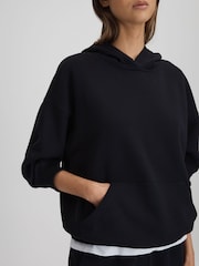 Reiss Navy Cody Cotton Blend Crew Neck Hoodie - Image 4 of 5