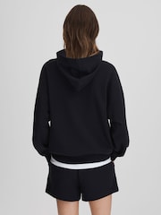 Reiss Navy Cody Cotton Blend Crew Neck Hoodie - Image 5 of 5