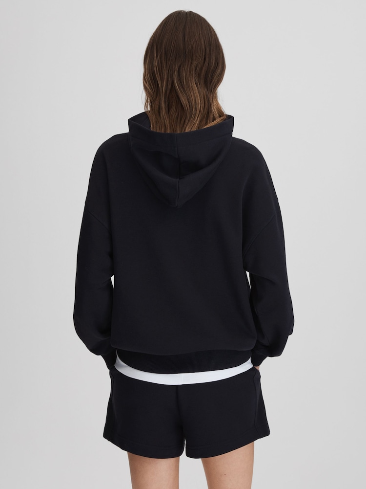 Reiss Navy Cody Cotton Blend Crew Neck Hoodie - Image 5 of 5