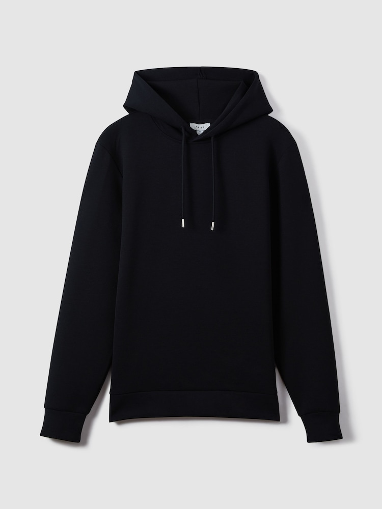 Reiss Navy Blue Fabien Interlock Jersey Drawstring Hoodie - Image 2 of 7