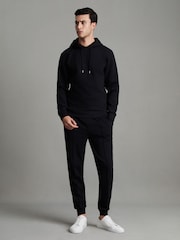 Reiss Navy Blue Fabien Interlock Jersey Drawstring Hoodie - Image 3 of 7