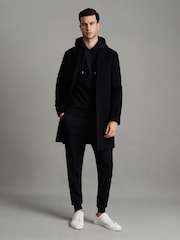 Reiss Navy Blue Fabien Interlock Jersey Drawstring Hoodie - Image 7 of 7