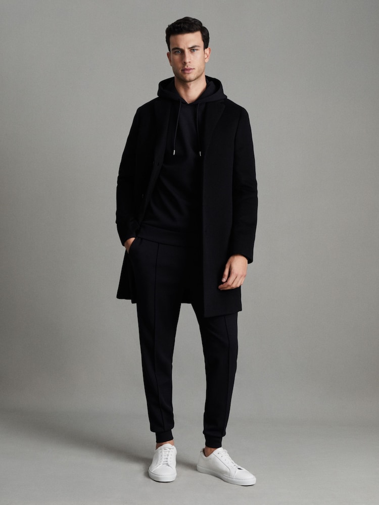 Reiss Navy Blue Fabien Interlock Jersey Drawstring Hoodie - Image 7 of 7