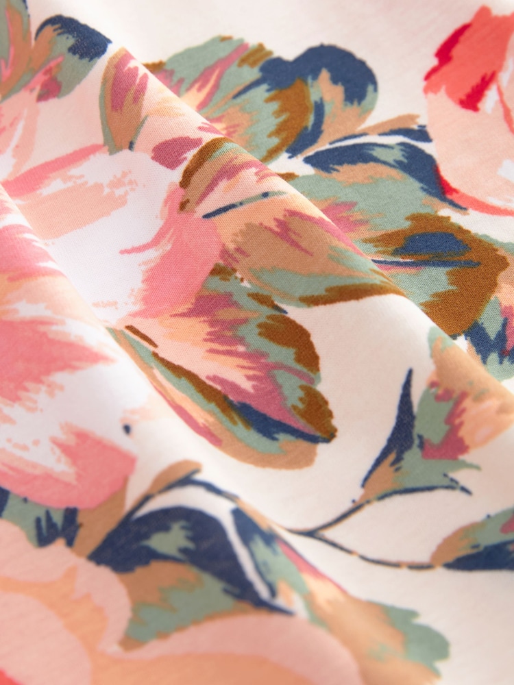 Ecru/Pink Floral 100% Cotton Vest Short Pyjamas Set - Image 8 of 8 Ecru/Pink Floral 100% Cotton Vest Short Pyjamas Set - Image 8 of 8