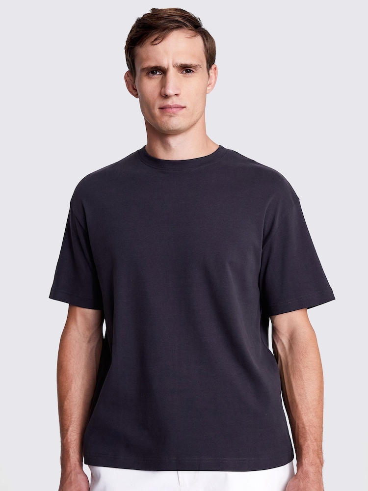 Schwarz - MOSS Heavy Weight 100% Baumwoll-T-Shirt mit Rundhalsausschnitt - Bild 1 von 5