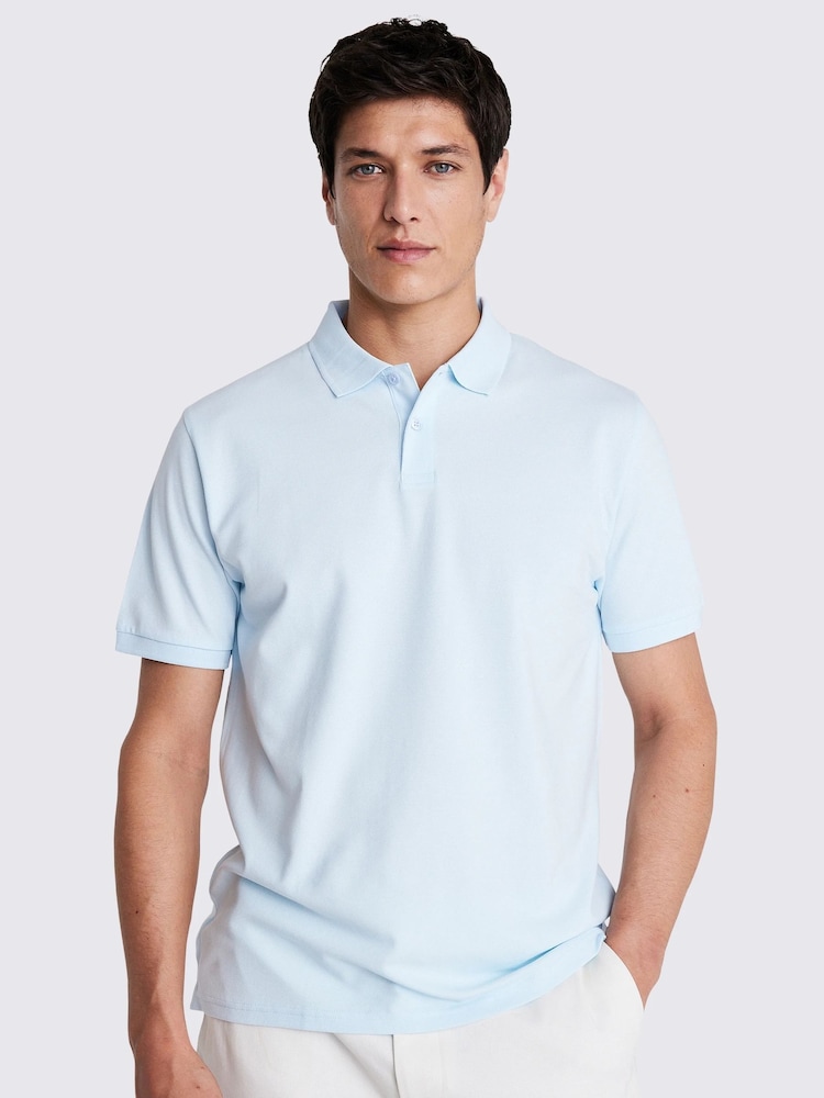 MOSS Sky Blue Pique Polo Shirt - Image 1 of 5
