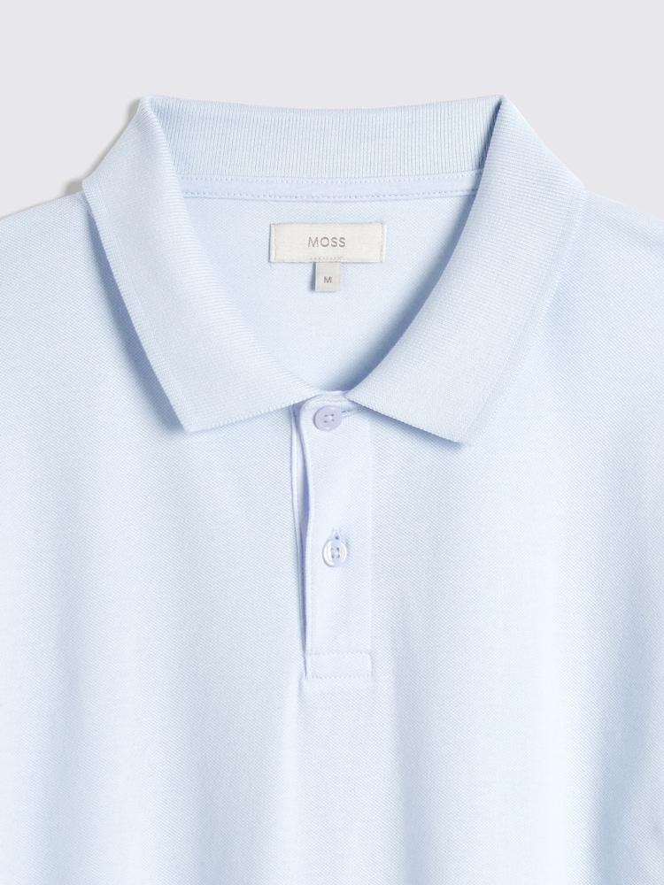 MOSS Sky Blue Pique Polo Shirt - Image 5 of 5 MOSS Sky Blue Pique Polo Shirt - Image 5 of 5
