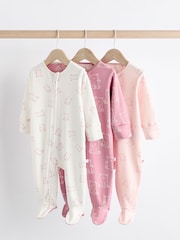 Pink Baby 100% Cotton Printed 3 Pack Sleepsuits (0-2yrs) - Image 1 of 12
