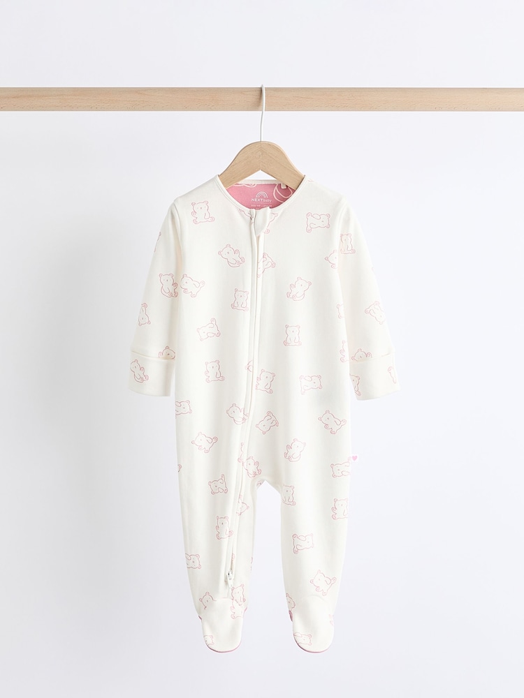 Pink Baby 100% Cotton Printed 3 Pack Sleepsuits (0-2yrs) - Image 2 of 12
