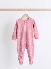 Pink Baby 100% Cotton Printed 3 Pack Sleepsuits (0-2yrs) - Image 3 of 12