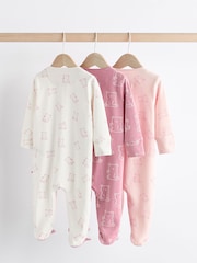 Pink Baby 100% Cotton Printed 3 Pack Sleepsuits (0-2yrs) - Image 5 of 12