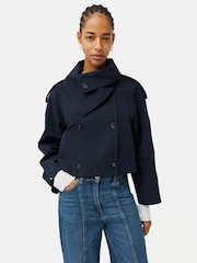 Jigsaw Blue Cropped Cotton Trench Jacket - Image 1 of 6