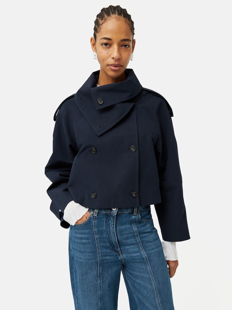 Jigsaw Blue Cropped Cotton Trench Jacket - Image 1 of 6