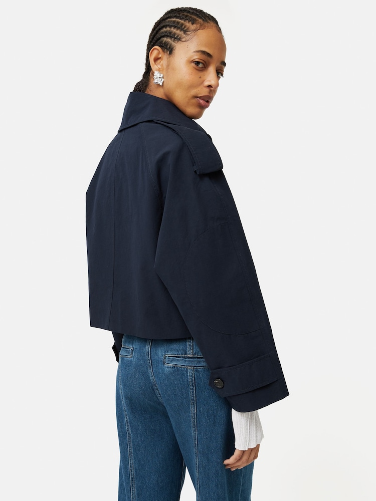 Jigsaw Blue Cropped Cotton Trench Jacket - Image 2 of 6