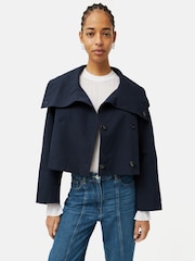 Jigsaw Blue Cropped Cotton Trench Jacket - Image 4 of 6