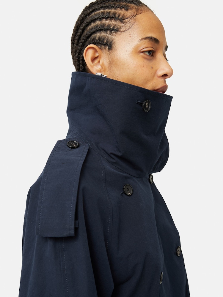 Jigsaw Blue Cropped Cotton Trench Jacket - Image 6 of 6