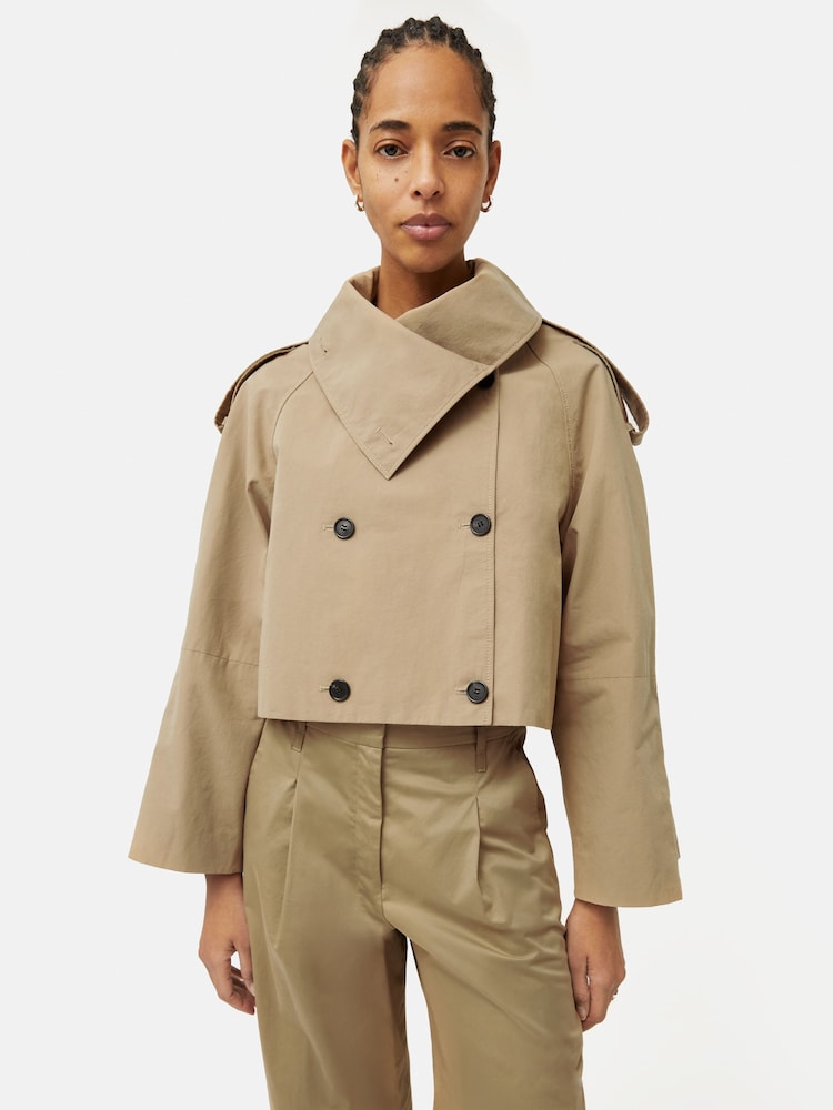 Jigsaw Cream Cropped Cotton Trench Jacket - Image 1 of 6