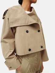 Jigsaw Cream Cropped Cotton Trench Jacket - Image 4 of 6
