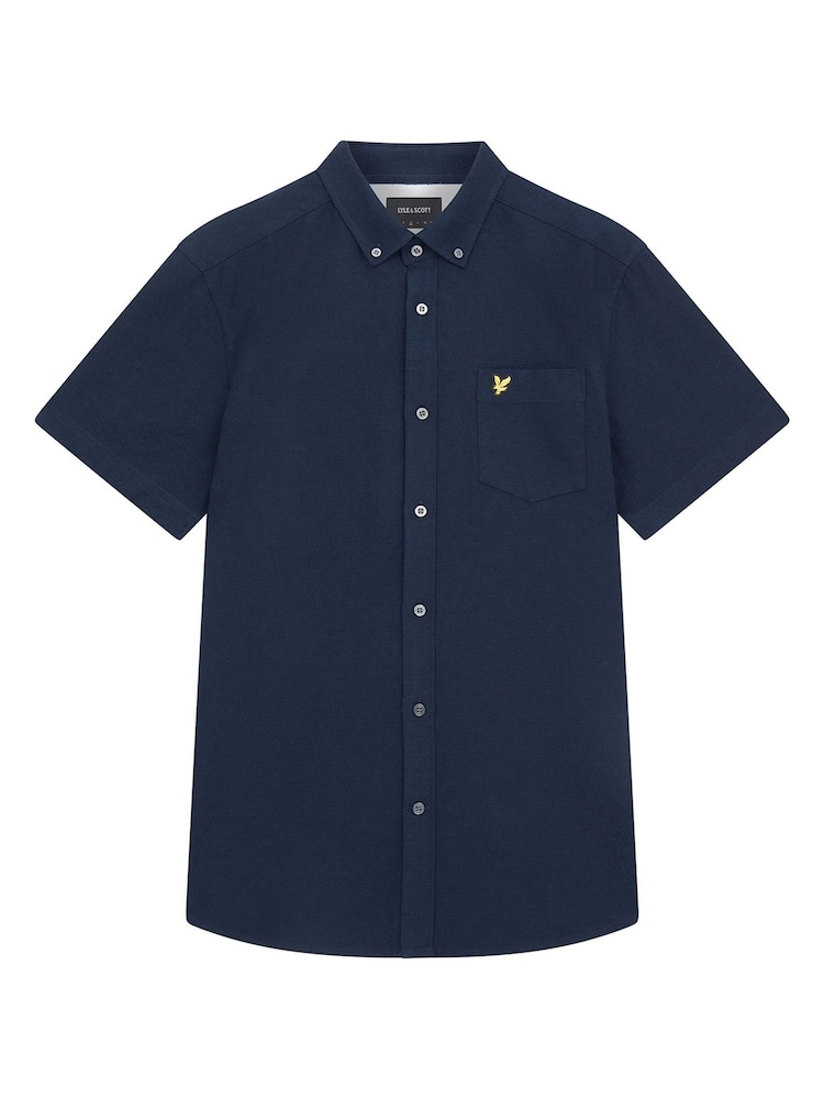 Lyle & Scott Blue 100% Cotton Slub Short Sleeve Shirt - Image 1 of 5
