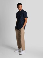 Lyle & Scott Blue 100% Cotton Slub Short Sleeve Shirt - Image 2 of 5