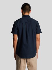 Lyle & Scott Blue 100% Cotton Slub Short Sleeve Shirt - Image 3 of 5