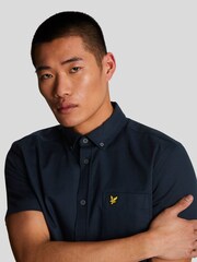 Lyle & Scott Blue 100% Cotton Slub Short Sleeve Shirt - Image 4 of 5