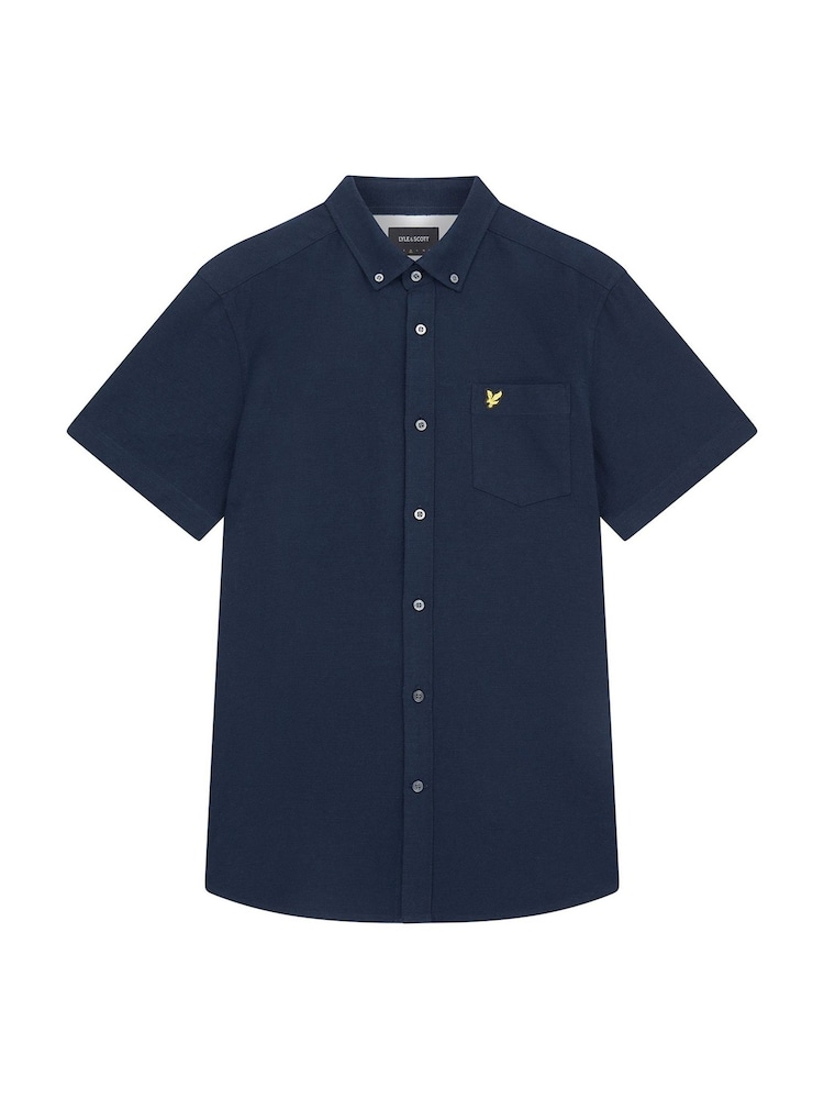 Lyle & Scott Blue 100% Cotton Slub Short Sleeve Shirt - Image 5 of 5