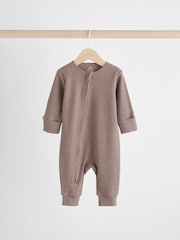 Chocolate Brown 100% Cotton Two Way Zip Baby Sleepsuit 3 Pack (0mths-3yrs) - Image 3 of 12
