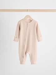 Chocolate Brown 100% Cotton Two Way Zip Baby Sleepsuit 3 Pack (0mths-3yrs) - Image 4 of 12