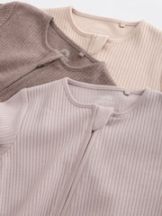 Chocolate Brown 100% Cotton Two Way Zip Baby Sleepsuit 3 Pack (0mths-3yrs) - Image 8 of 12