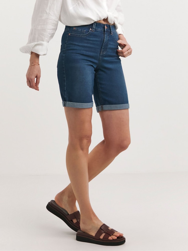 JD Williams Blue 24/7 Denim Knee Shorts - Image 1 of 4