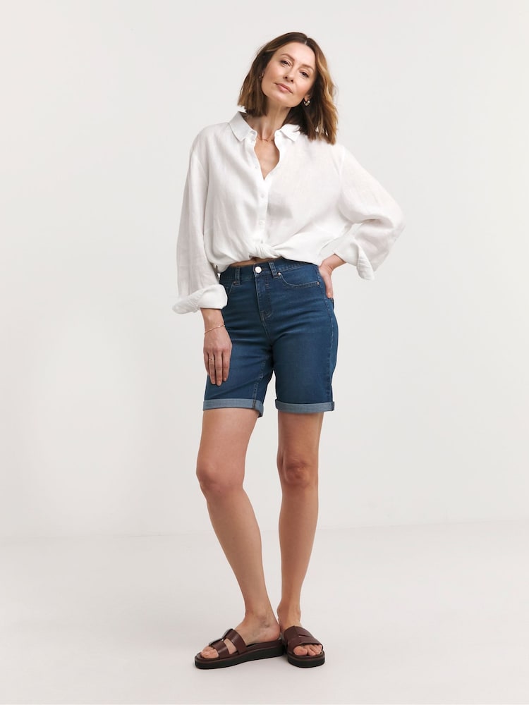 JD Williams Blue 24/7 Denim Knee Shorts - Image 2 of 4